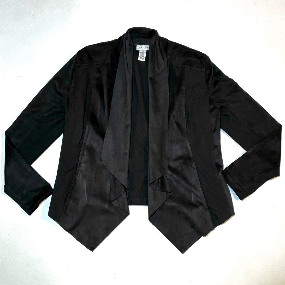 Carmen Marc Valvo Flowy Draped Jacket Black 10 - Picture 2 of 6